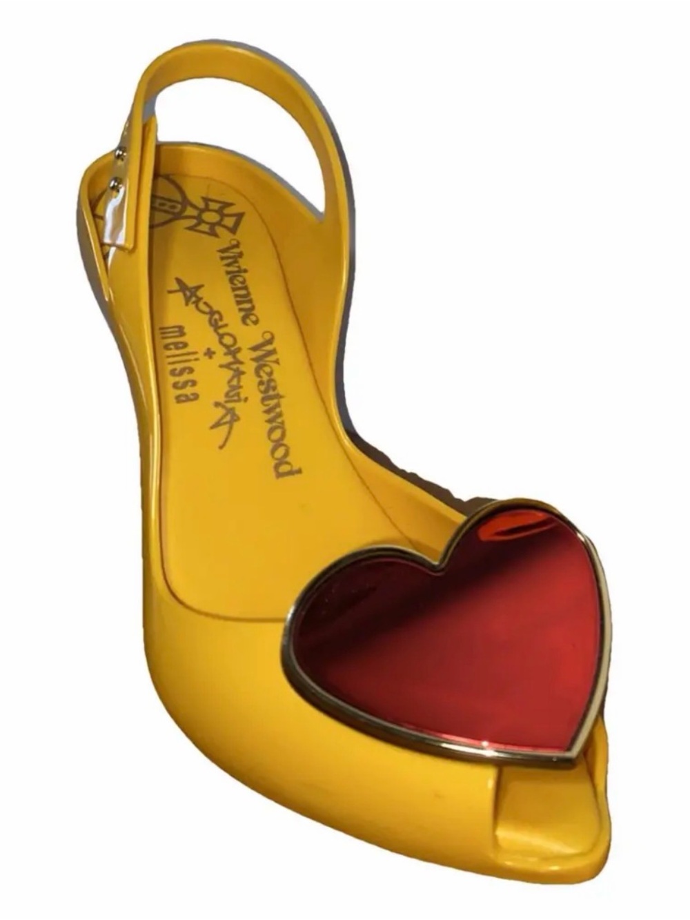 Vivienne Westwood Anglomania Yellow Slingback Heel with Red Heart Accent - Picture 3 of 10